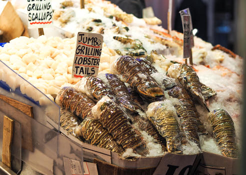 美国西雅图派克市场海鲜龙虾尾图片素材免费下载