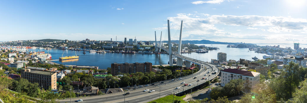 俄罗斯远东城市金海湾大桥全景图图片素材免费下载