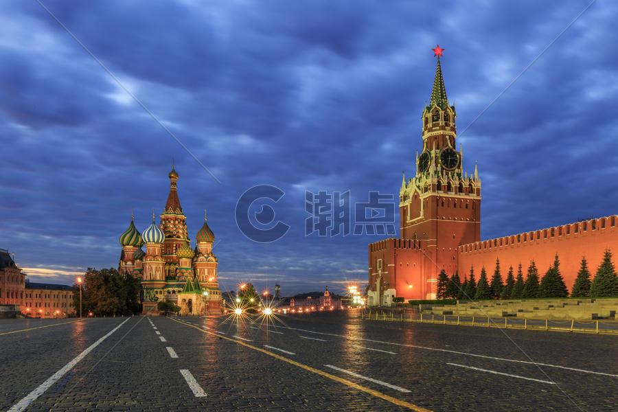 莫斯科著名旅游景点红场克里姆林宫夜景图片素材免费下载