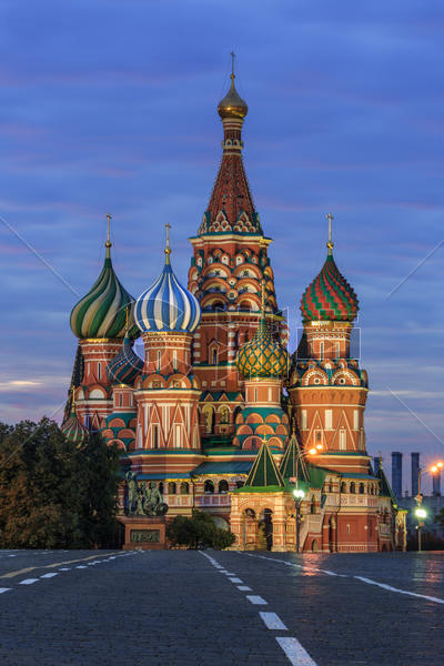 莫斯科著名旅游景点圣瓦西里大教堂日出风光图片素材免费下载