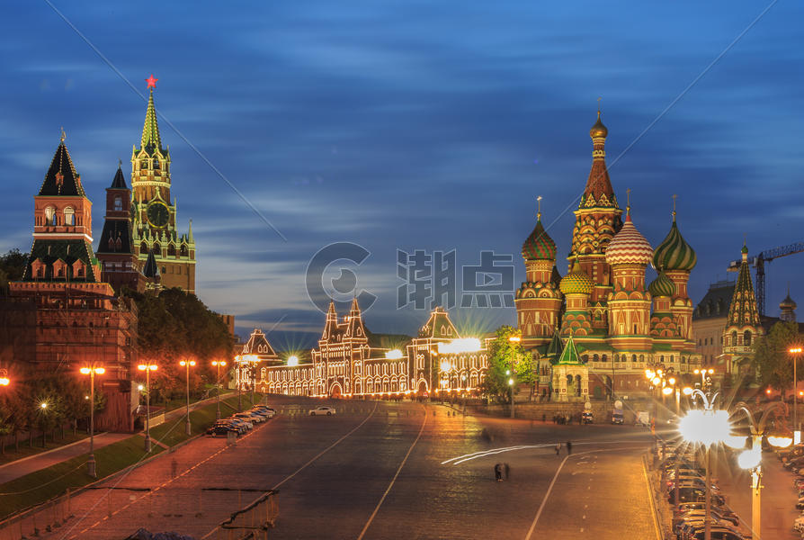 莫斯科红场圣瓦西里大教堂夜景图片素材免费下载