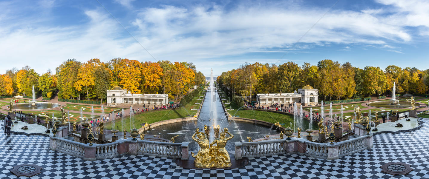 圣彼得堡夏宫下花园喷泉全景图图片素材免费下载