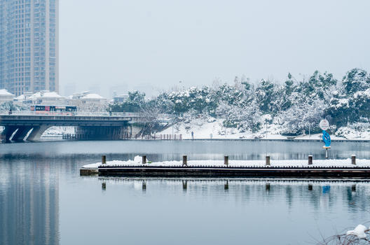 大雪后的合肥天鹅湖公园图片素材免费下载