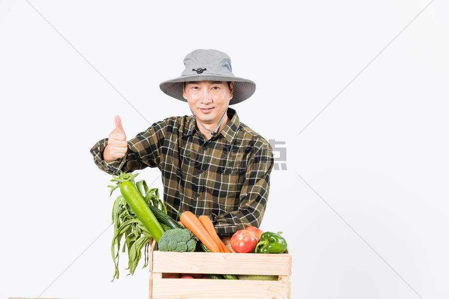 农民新鲜蔬菜展示举大拇指图片素材免费下载