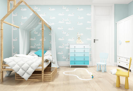 北欧风儿童房卧室室内设计效果图图片素材免费下载