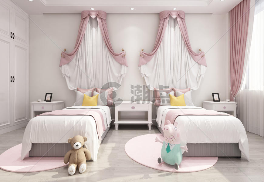 现代简洁风儿童房卧室室内设计效果图图片素材免费下载