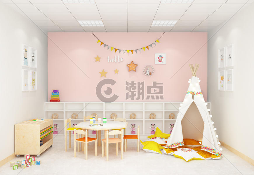 北欧风儿童活动室室内设计效果图图片素材免费下载