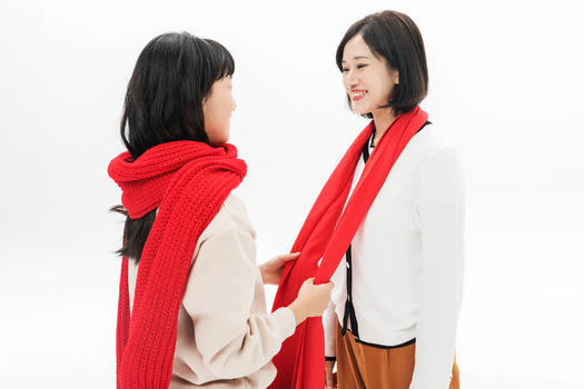 春节母女戴围巾图片素材免费下载