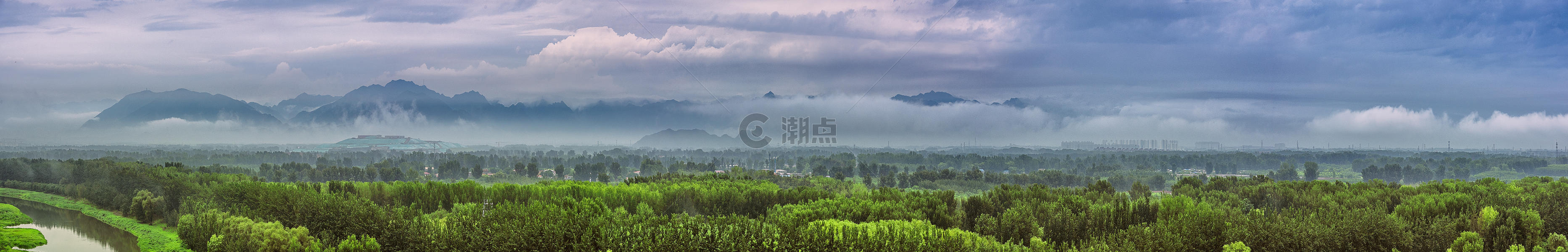 暴风雨下的北京郊区温榆河风光全景接片图片素材免费下载