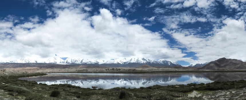新疆雪山倒影全景图图片素材免费下载