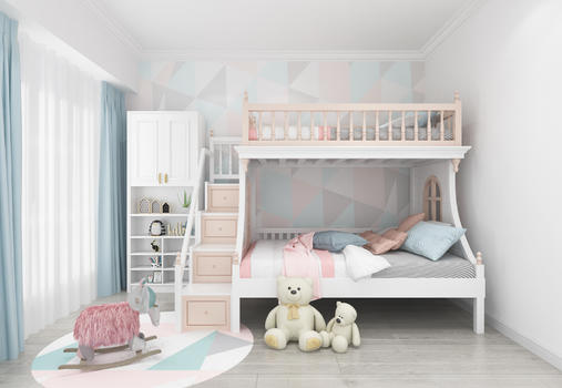 北欧风儿童房卧室室内设计效果图图片素材免费下载