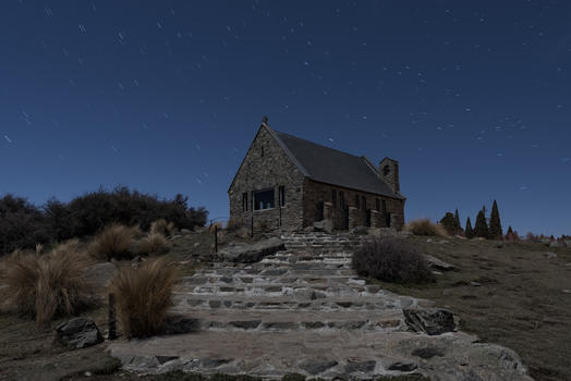 新西兰南岛好牧人教堂延时夜景图片素材免费下载