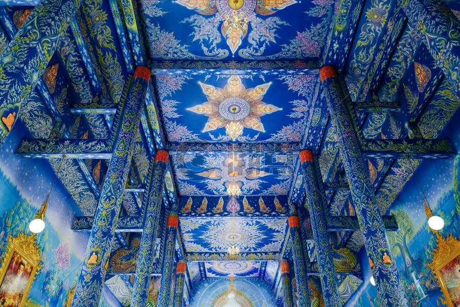 泰国清莱蓝庙室内房顶图片素材免费下载