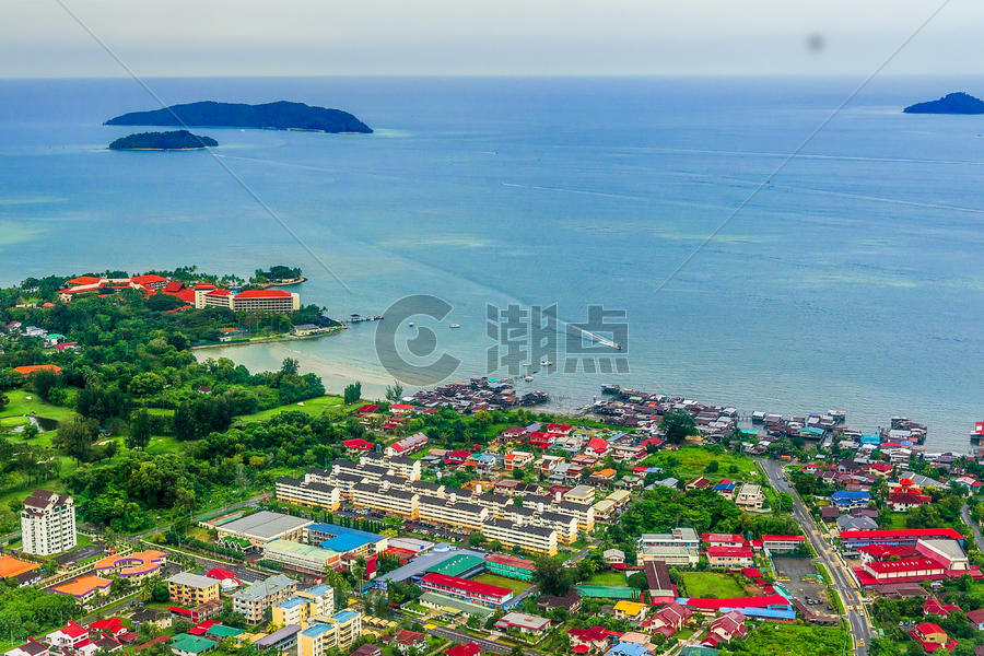 航拍马来西亚海滨小城沙巴图片素材免费下载