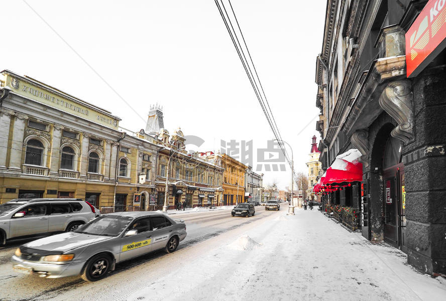 俄罗斯伊尔库茨克下雪街景图片素材免费下载