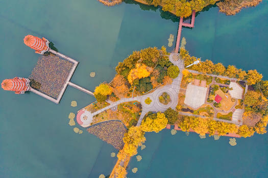 俯瞰武汉城市公园的秋天图片素材免费下载