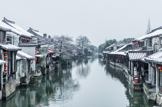 西塘雪景图片素材免费下载