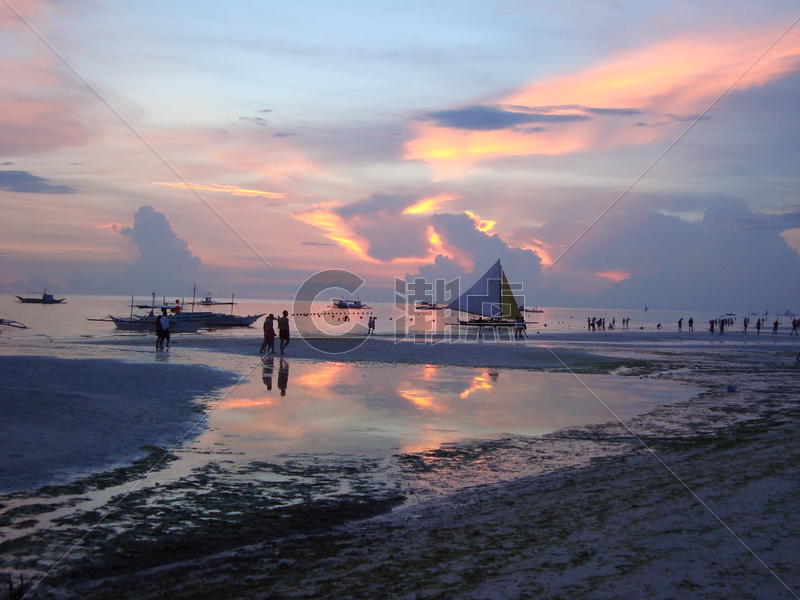 菲律宾海滩落日风景图片素材免费下载