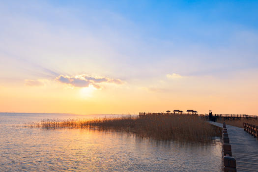 上海崇明西沙湿地落日图片素材免费下载