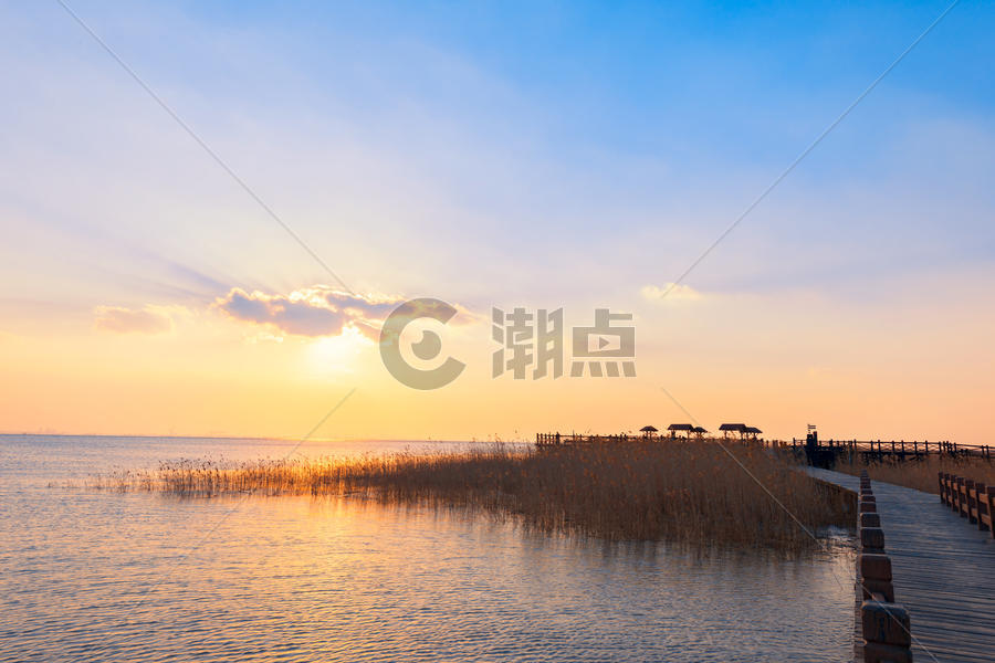 上海崇明西沙湿地落日图片素材免费下载