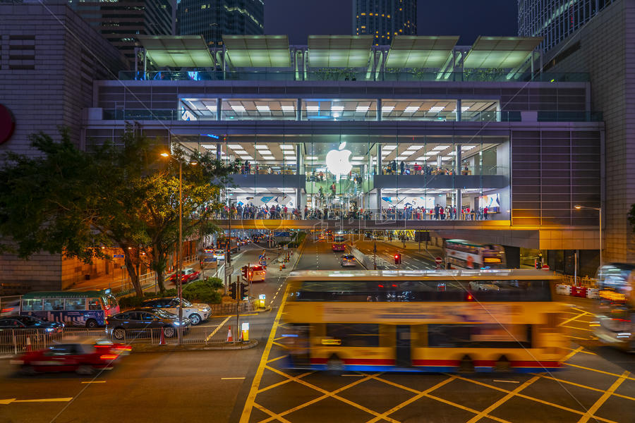 不夜城的香港中环苹果店【媒体用图】（仅限媒体用图使用，不可用于商业用途）图片素材免费下载