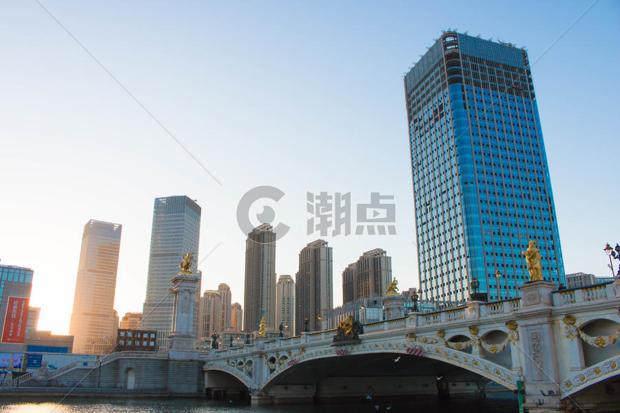 夕阳下的天津进步桥图片素材免费下载