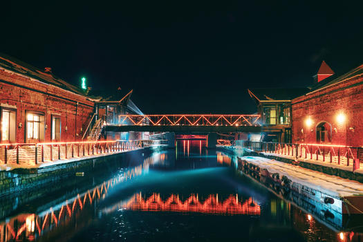 函馆金森红砖仓库建筑群夜景图片素材免费下载