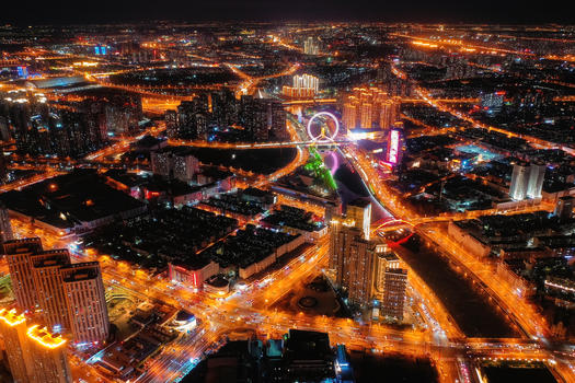 俯瞰天津城市夜景图片素材免费下载