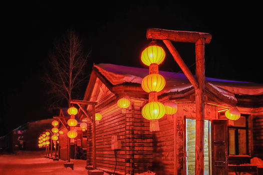中国雪乡红灯笼图片素材免费下载