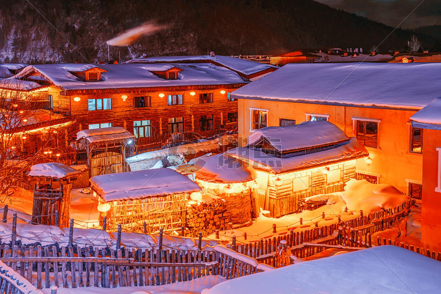 中国雪乡夜景图片素材免费下载