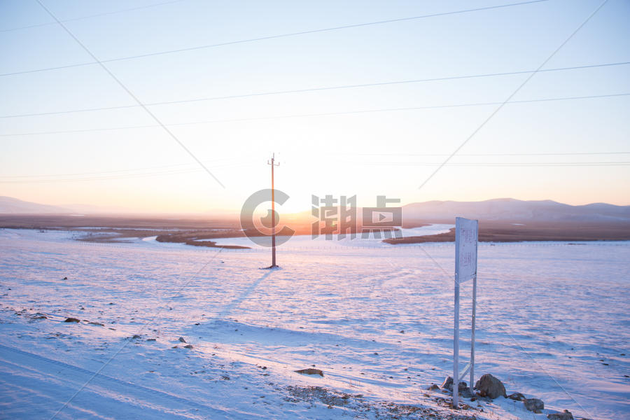 内蒙古冬季边防线日落图片素材免费下载