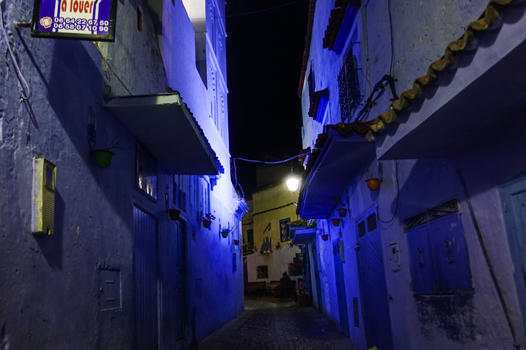 摩洛哥蓝色小镇舍夫沙万夜景图片素材免费下载