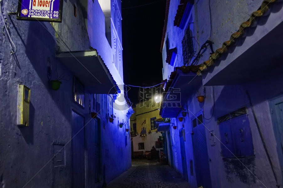 摩洛哥蓝色小镇舍夫沙万夜景图片素材免费下载
