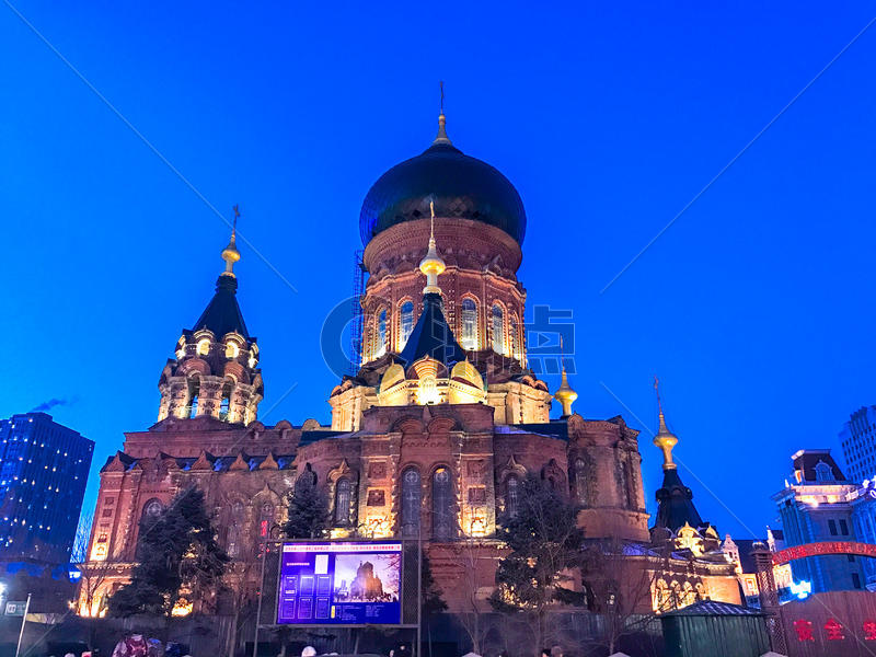 哈尔滨圣索菲亚大教堂夜景图片素材免费下载