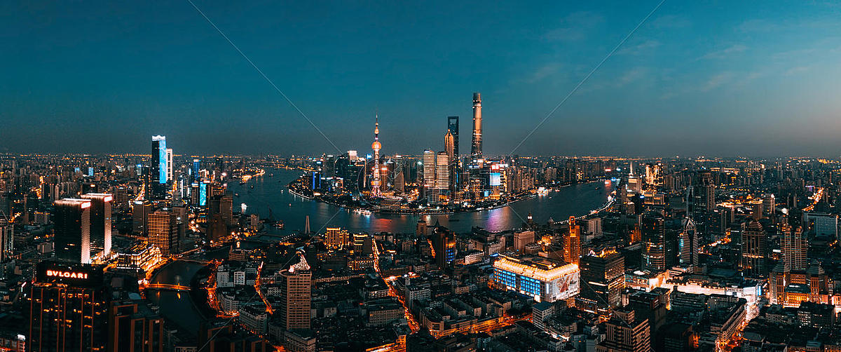 航拍上海夜色全景图片素材免费下载