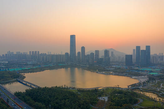 俯瞰深圳湾全景日出图片素材免费下载