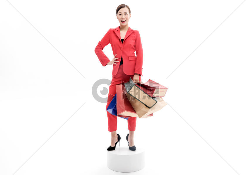 红西装女性购物图片素材免费下载
