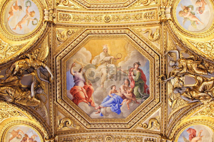 巴黎卢浮宫拱顶图片素材免费下载