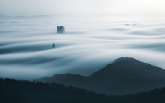 大连海市蜃楼城市风格的平流雾图片素材免费下载
