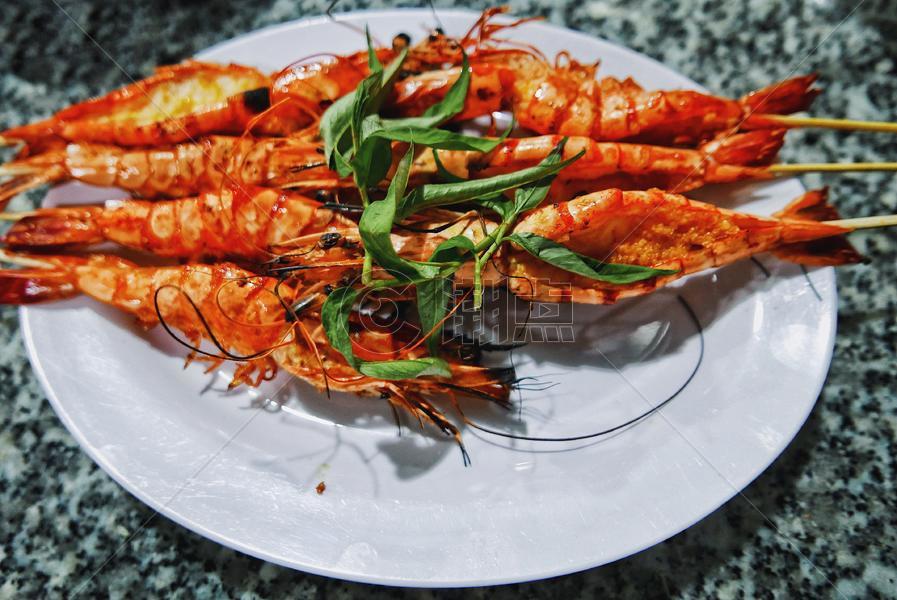 越南夜市小吃炭烤虎头虾图片素材免费下载