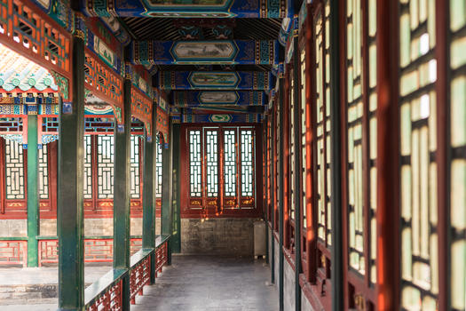 颐和园古式建筑走廊图片素材免费下载