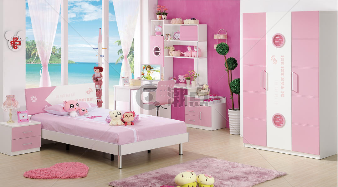 粉色儿童房装饰图片素材免费下载
