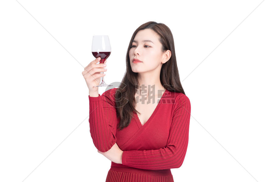 女性喝红酒图片素材免费下载