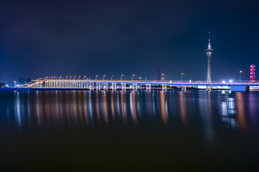 夜景澳门西湾大桥图片素材免费下载