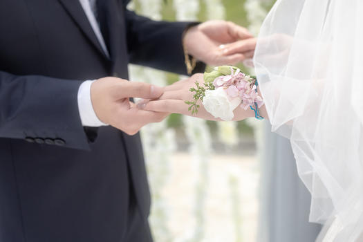 户外婚礼上新郎和新娘牵着手图片素材免费下载