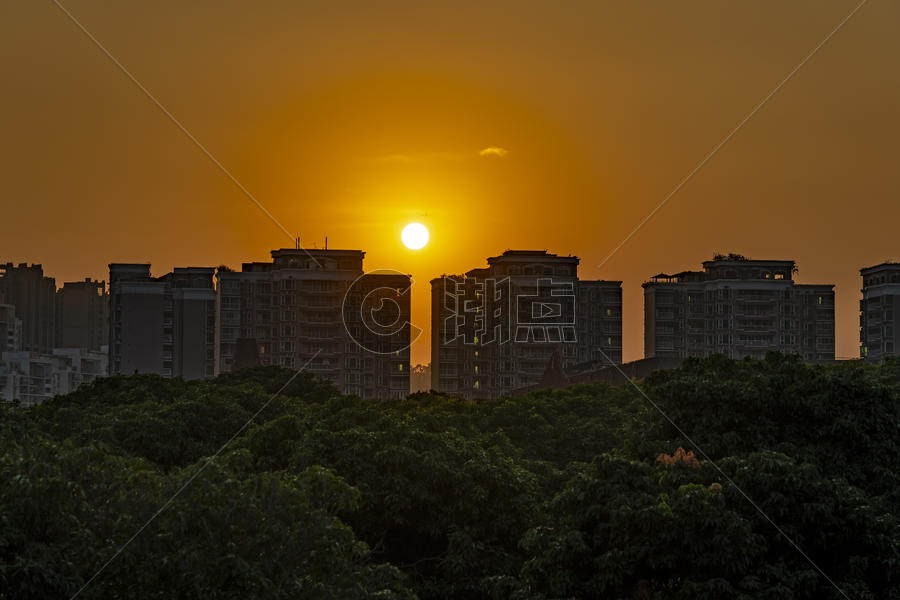 深圳香蜜公园日落的楼房图片素材免费下载