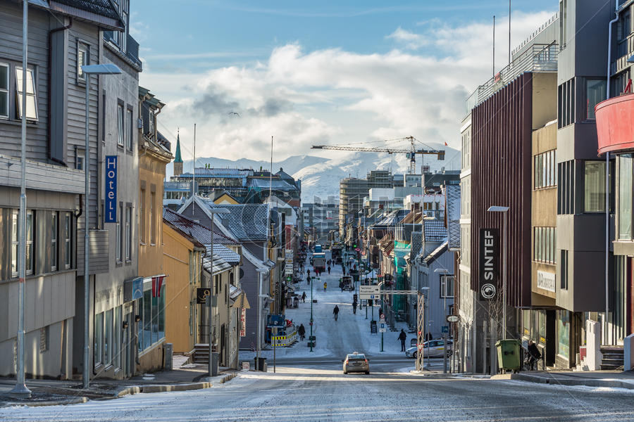 挪威特罗姆瑟冬天城市街道 图片素材免费下载
