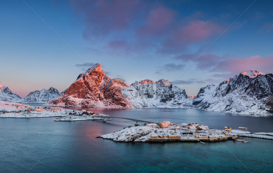 挪威罗弗敦群岛hamony渔村日出风光图片素材免费下载