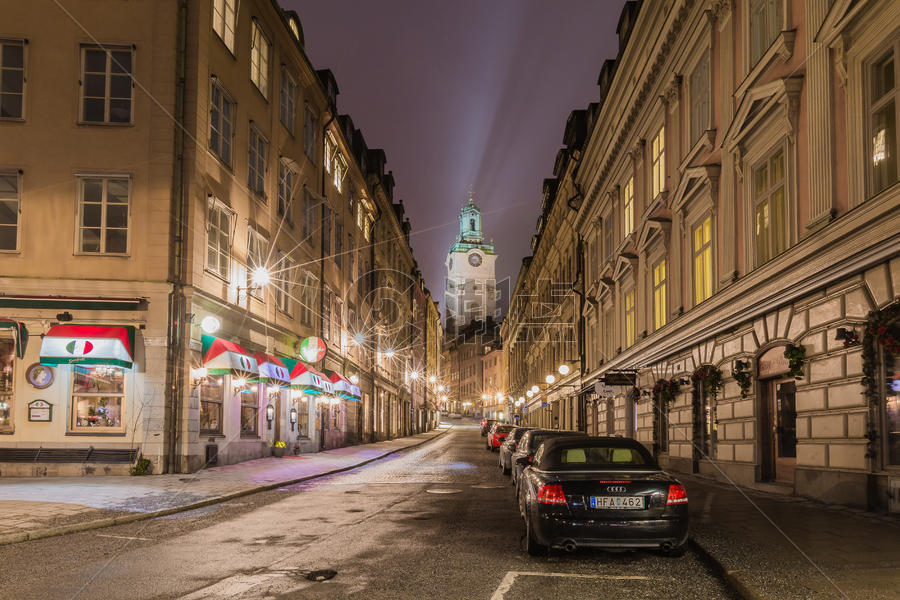 瑞典首都斯德哥尔摩老城夜景图片素材免费下载