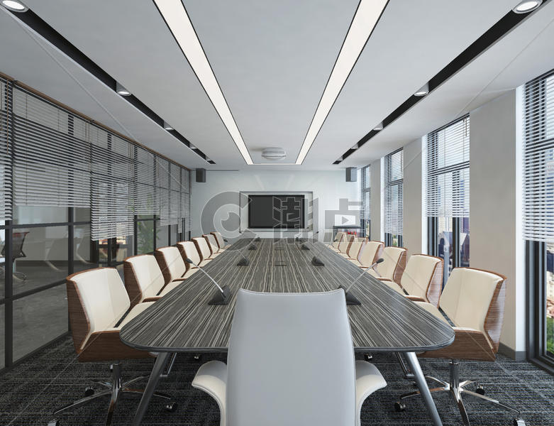 现代简洁风办公会议室室内设计效果图图片素材免费下载